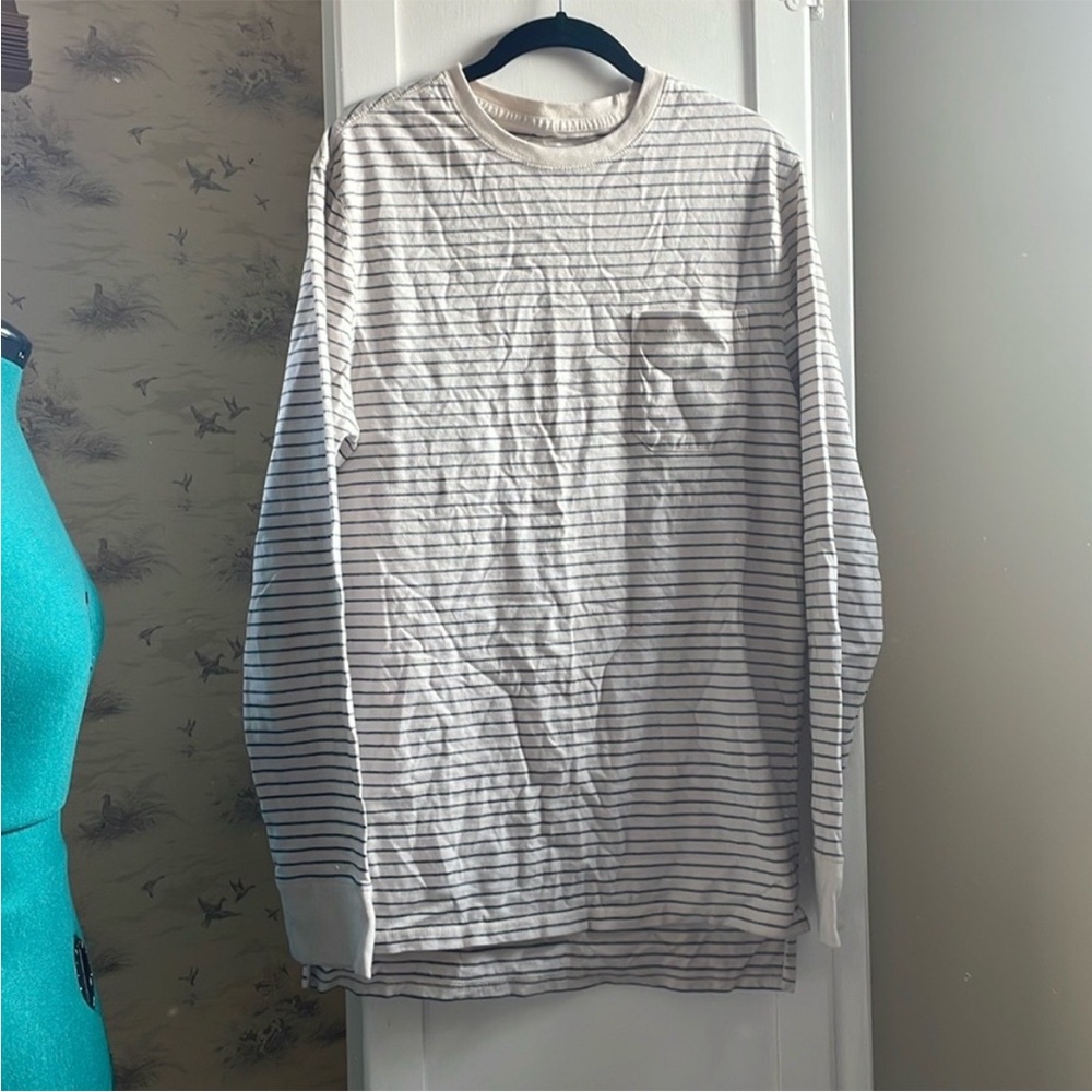 Goodfellow & Co. White and Gray Striped Long Sleeve Tee